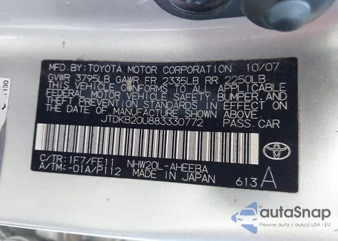 2008 Toyota Prius from USA, damaged, VIN JTDKB20U883330772